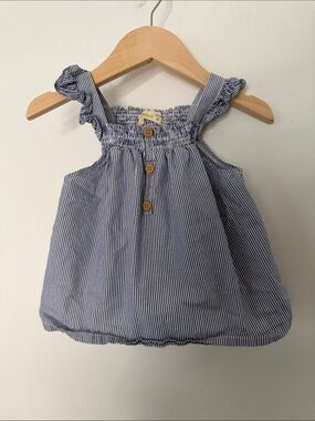 AIMAMA Pin Striped Baby Sun Top Ruffle Straps Blue & White 100% Cotton 12-18m